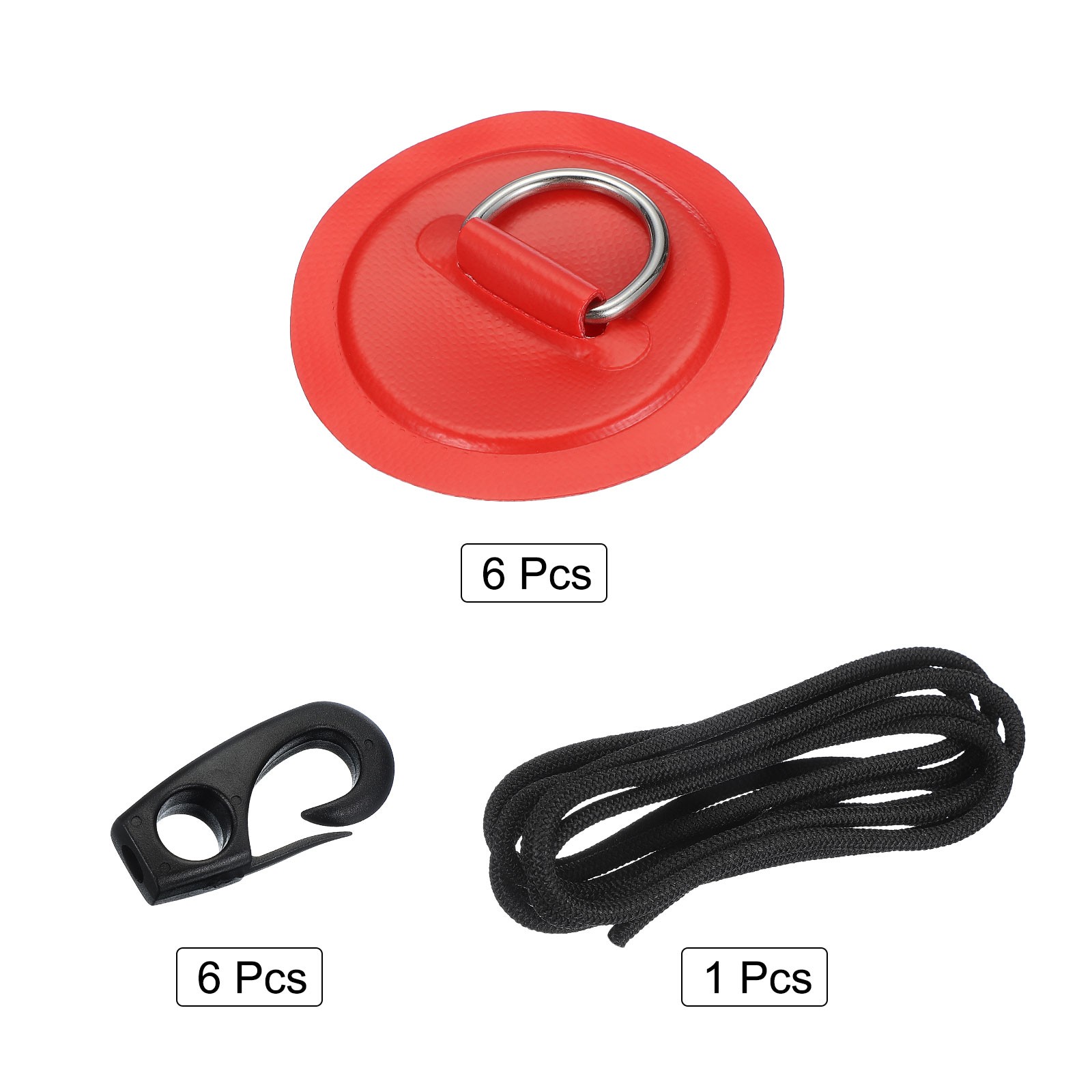6Pcs Stainless Steel D-Ring Patch Round Patch with Elastic Cords & Hooks Red