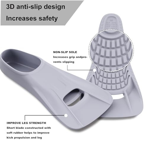 Swim Fins Adult Swim Training Fins for XS (US Male 3.5-5 US Female 4.5-6) Grey