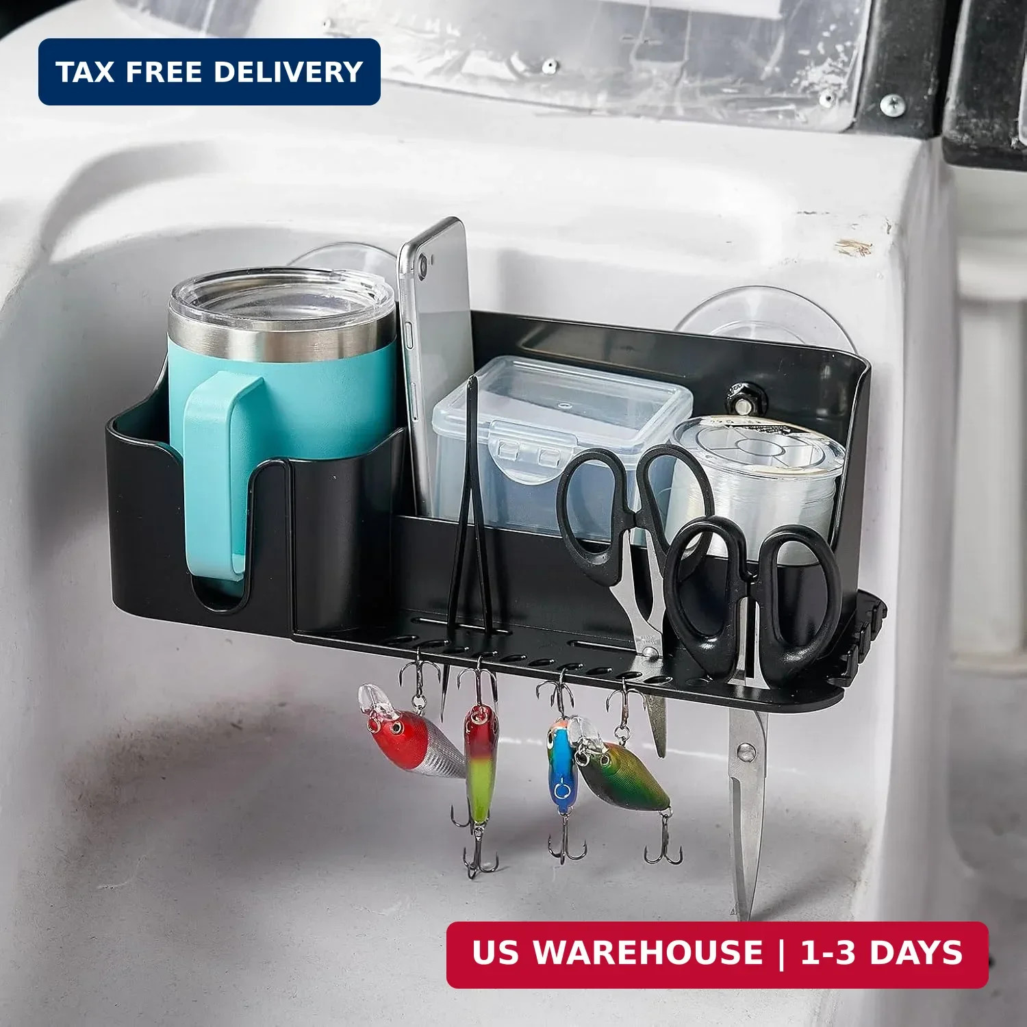 KEMIMOTO Boat Cup Holder, Caddy Organizer Installed With Screws/Suction Cups on