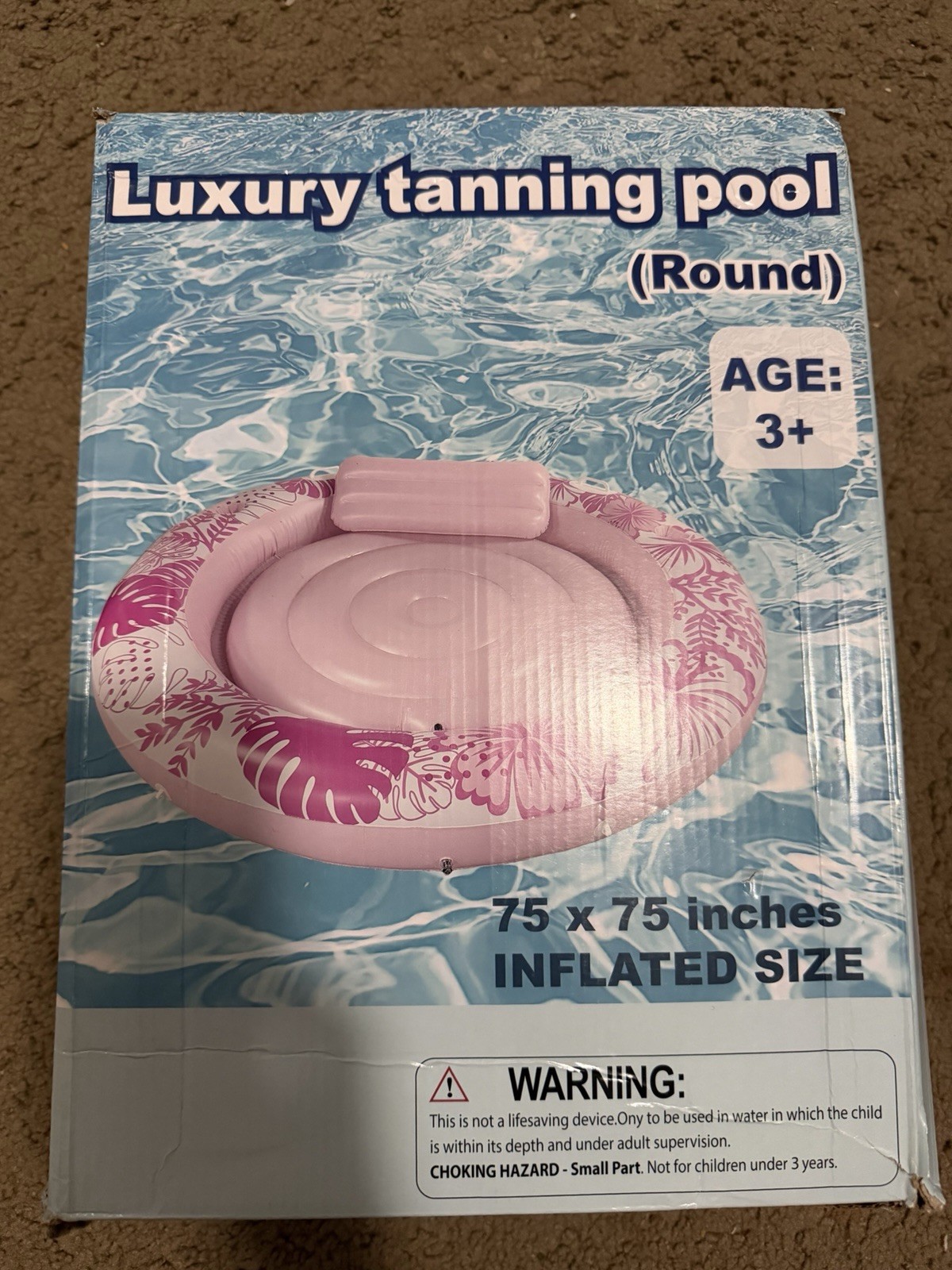 Luxury Tanning Pool (Round) Inflatable Float w/ Pillow 75×75 in Age 3+ 500 lb