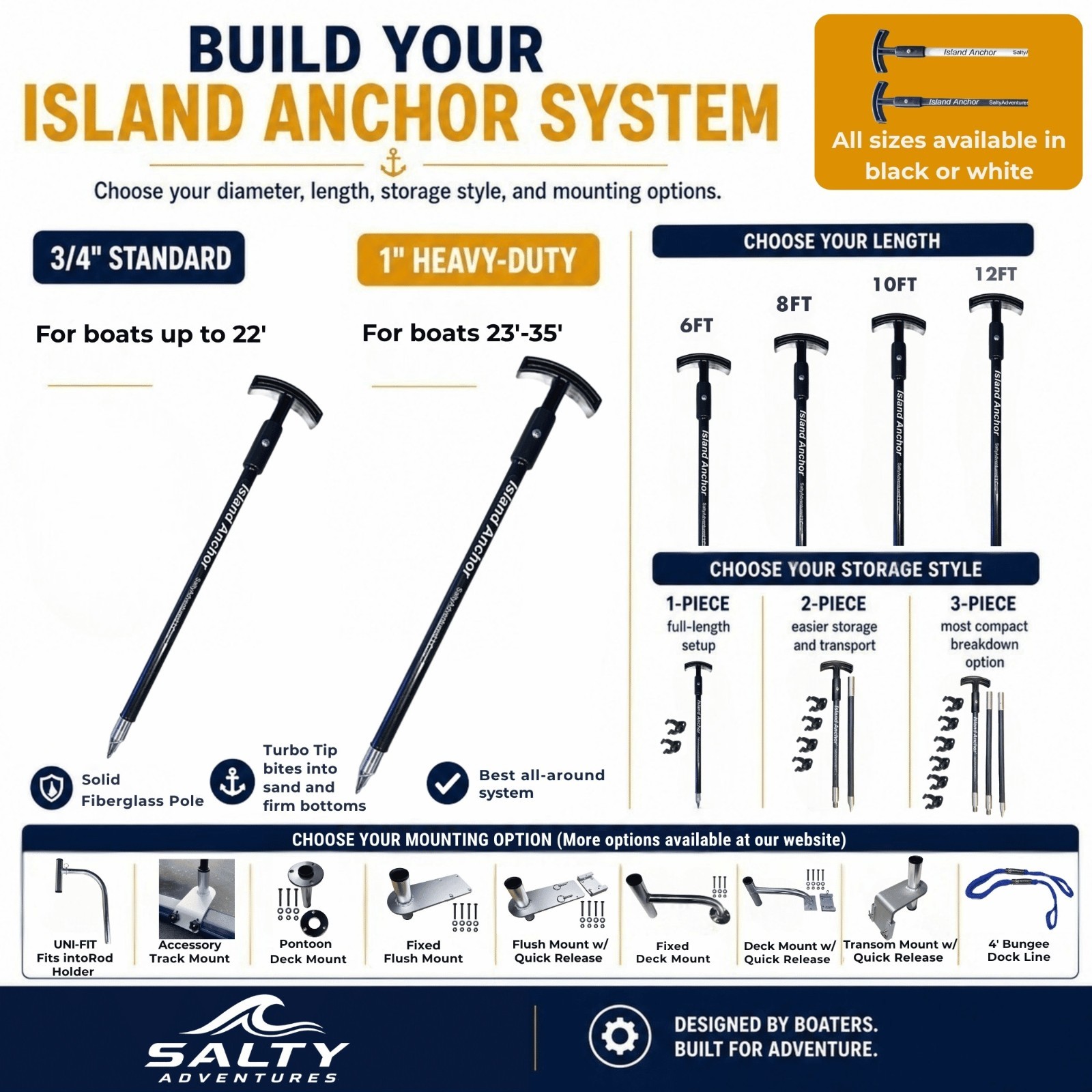 Island Anchor – 1″ x 6′ – 2 Piece – Shallow Water Anchor Pole