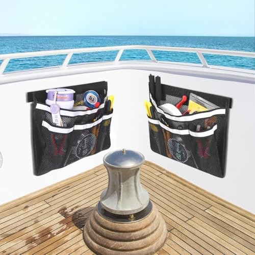 2 PCS 13.7″x 9.8″ Boat Storage Mesh Bag, Upgraded 2-Layer 1 Large+3 Small Poc…
