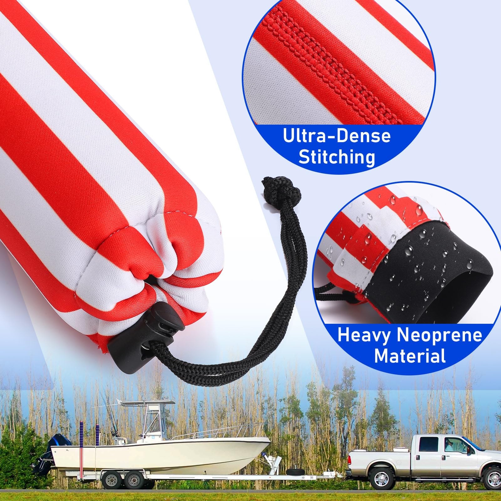 USA Boat Trailer Guide Pole Capped Neoprene Canvas Pad Waterproof Cover 48″ 2PC