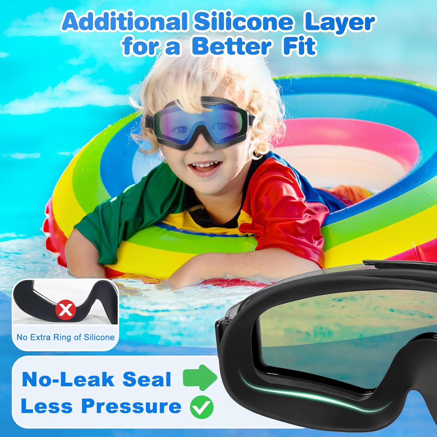 2 Pack Kids Swim Goggles Age 8-16 Extra Silicone Layer, Swimming Goggles for Kid