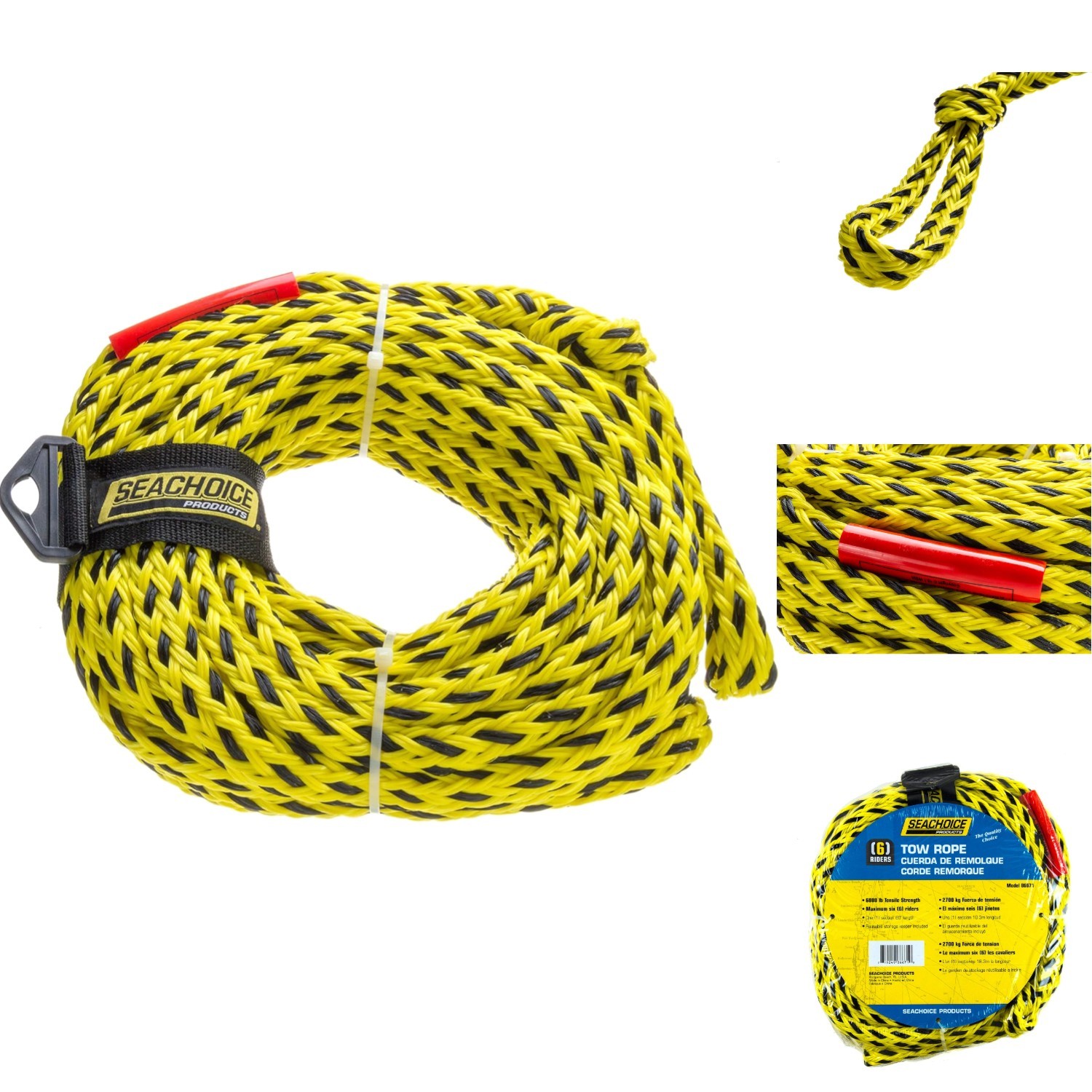 Heavy Duty 60′ Tube Tow Rope For Boating 6 Riders 6000 lb Capacity UV Resistant