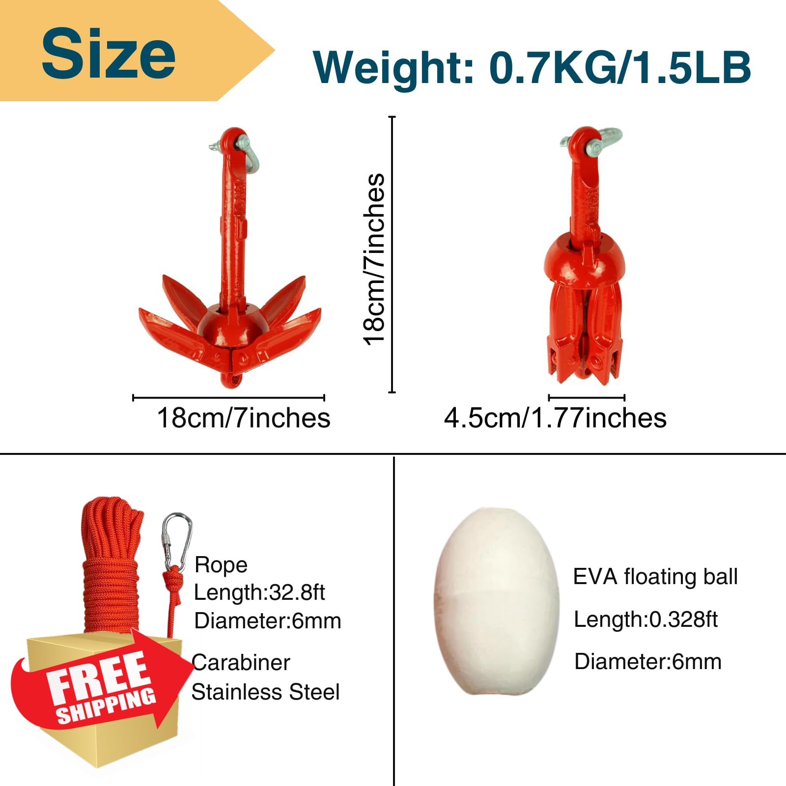 Thorkok Red 1.5lb Folding Anchor Kit Rope