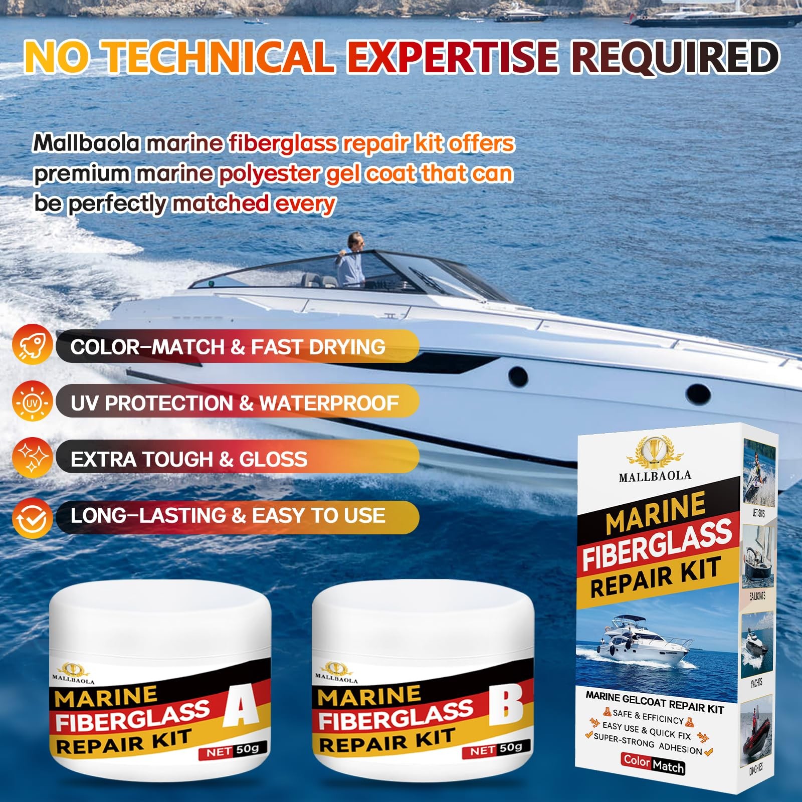 Marine Fiberglass Repair Kit for Boats, marine fiberglass repair kit, White