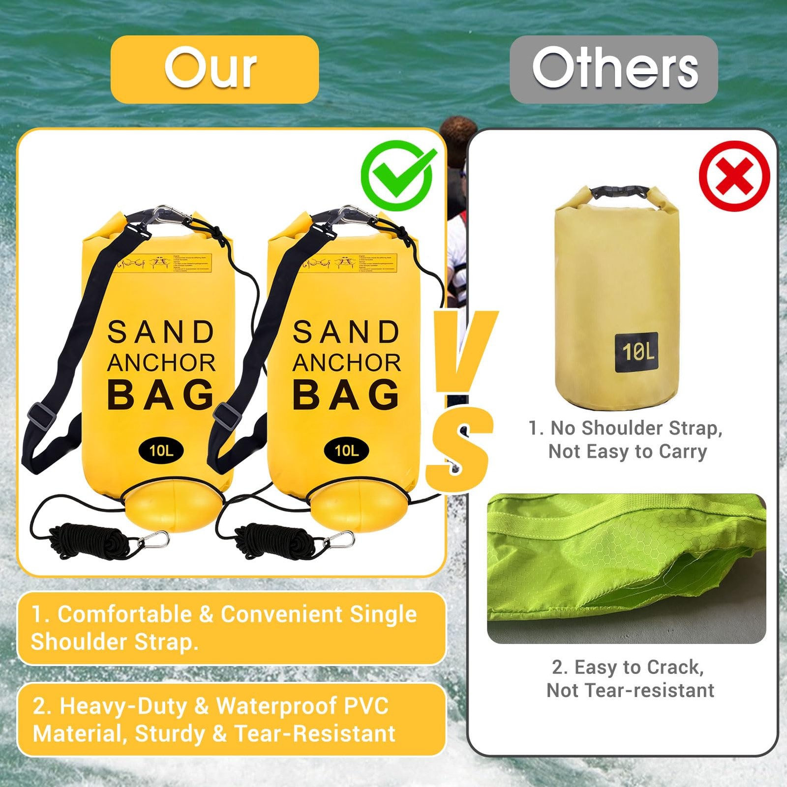 2Pack Waterproof Sand Anchor Bags with Rope Buoy for Kayak Jet Ski Boats