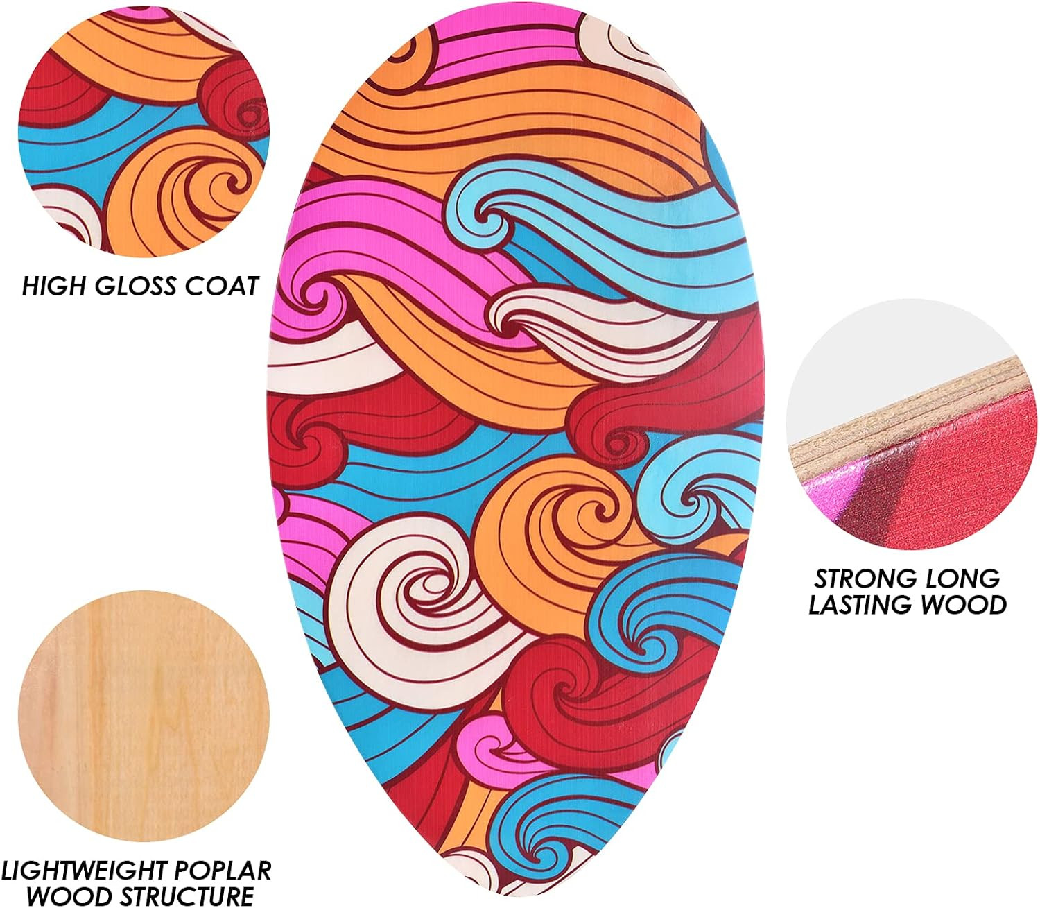 35 Inch Skimboard with High Gloss Coat Wood Skim Board for Beginners,Kids, Teena