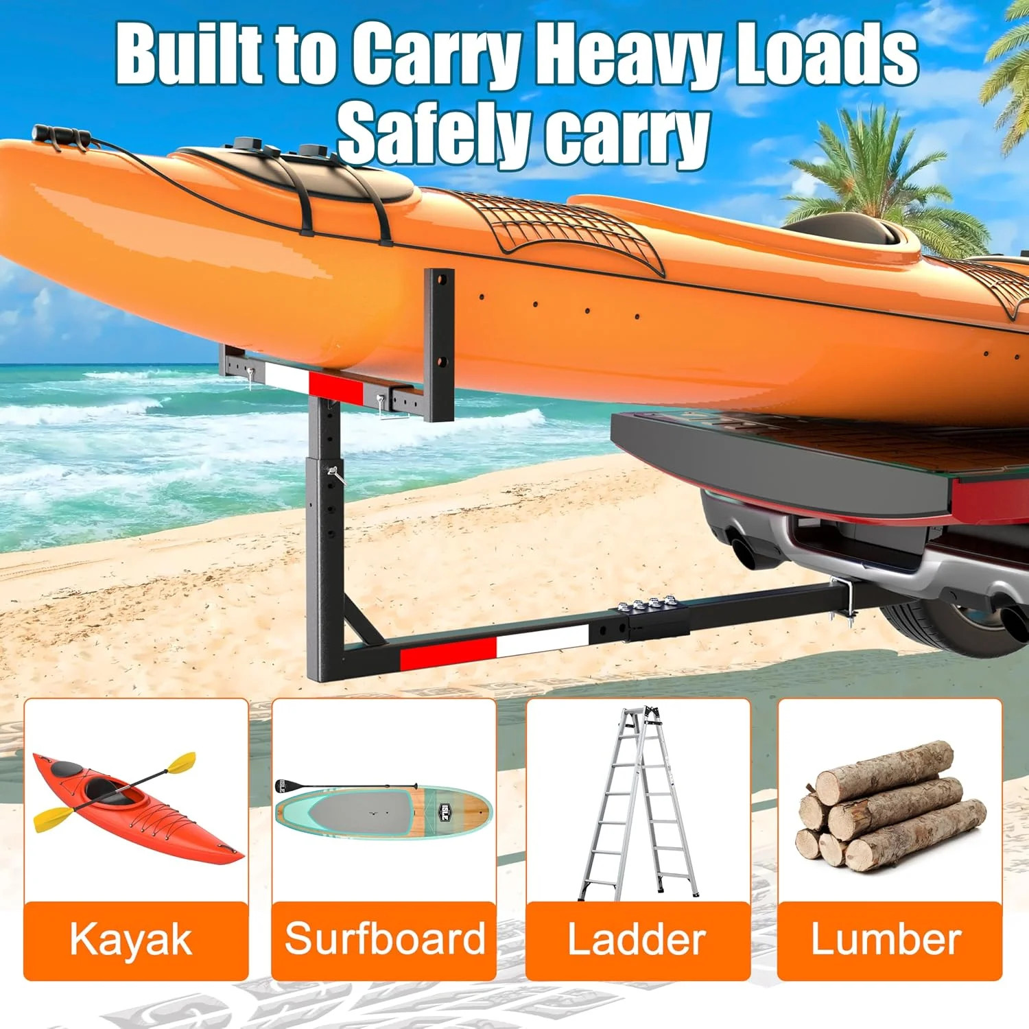 TRUSOON Upgrade Truck Bed Extender Hitch Mount, 2-in-1 Adjustable Kayak Hitch Ex