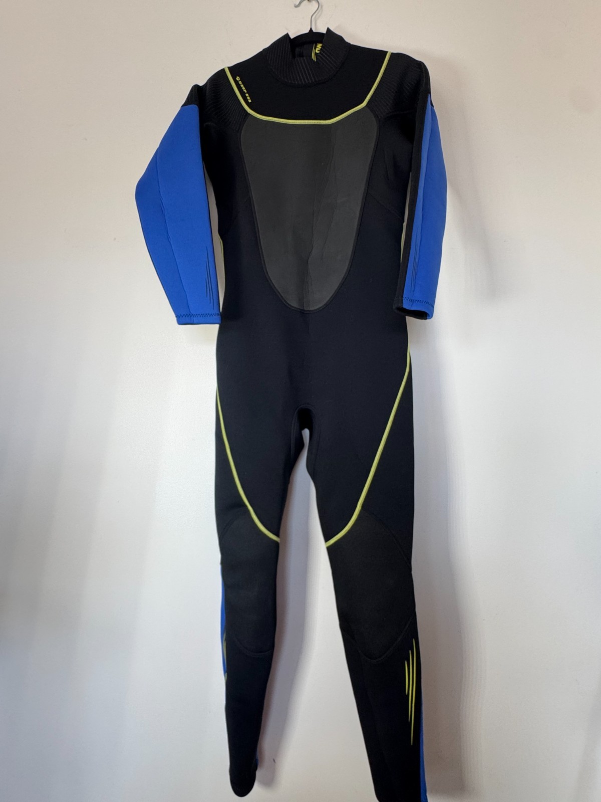 Deep See 3mm Full Wetsuit Mens Medium Black Blue Back Zip Surf Dive