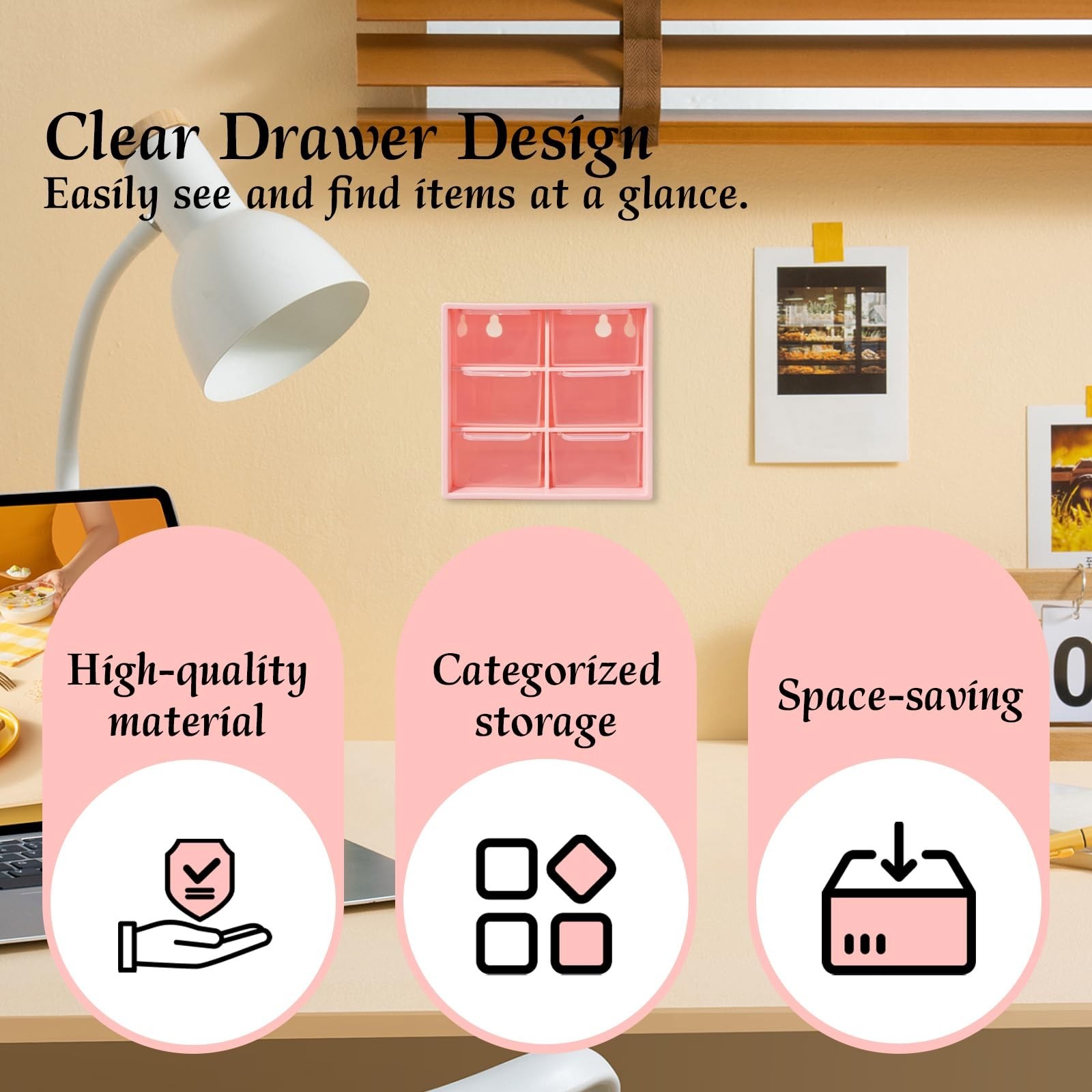 Small Drawer Organizer for Desk, 4.7″ x 4.7″ x 3.8″ Small Desktop Organizer w…