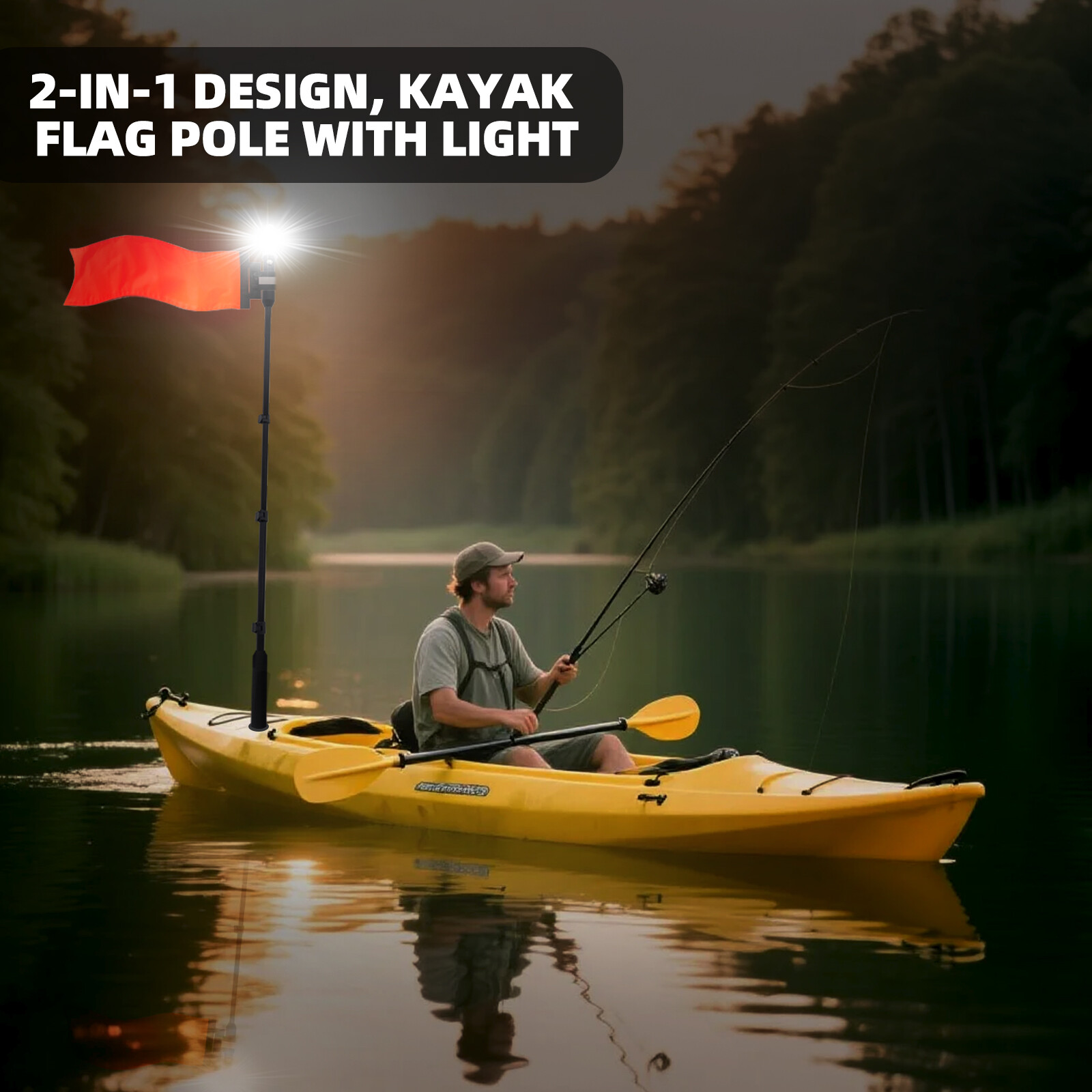 360 LED Light Pole Flag Kayak Safety Flag Pennant For Canoe Boat Fishing Dinghy