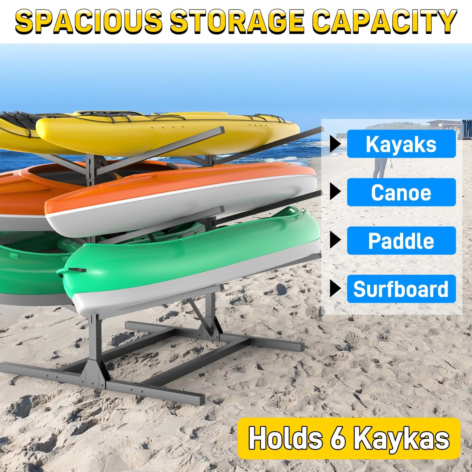 Freestanding Kayak Storage Rack – Adjustable Heavy Duty Stand for Canoe, Surfboa