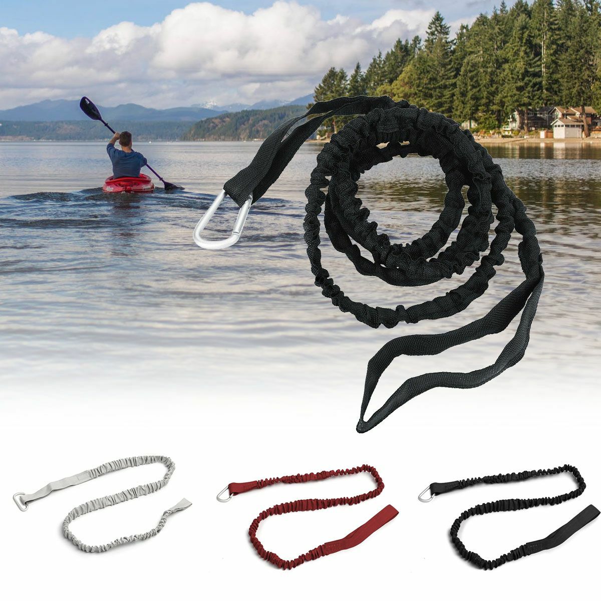 2/4pc Elastic Paddle Fishing Leash Safety Rod Coiled Lanyard For Kayak Canoe Oar