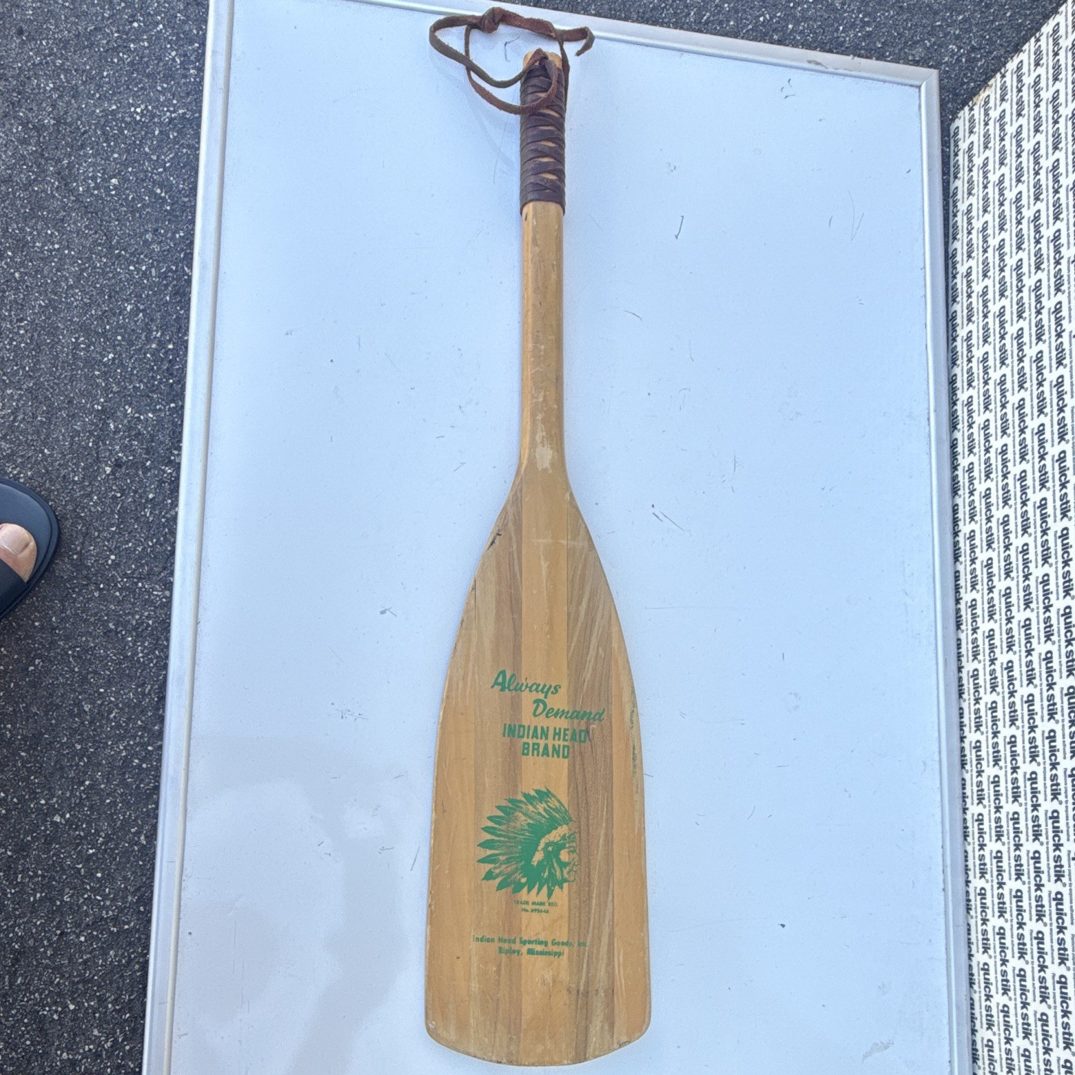Indian Head Always Demand Wooden Canoe Paddle with Wrapped Handle & Lanyard