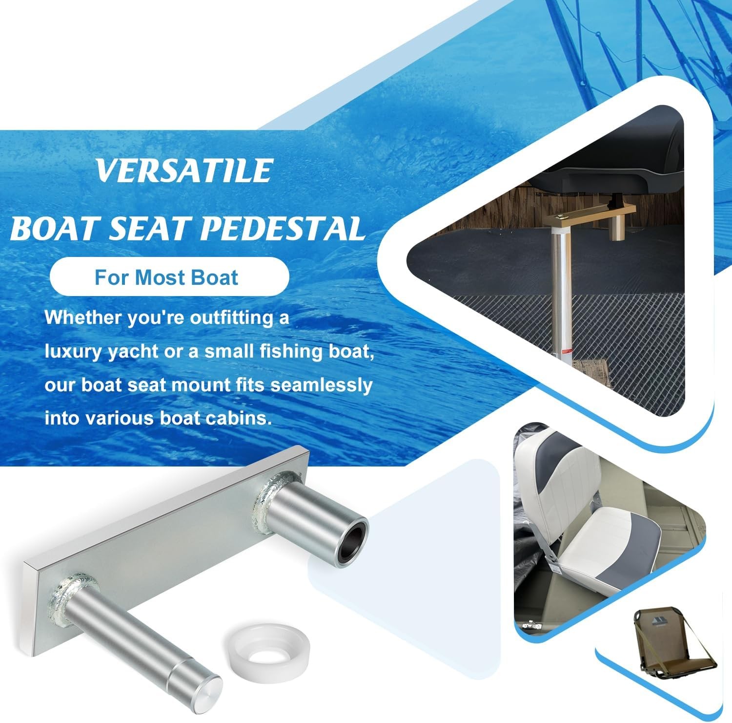 7062-3 Swivel Offset Marine Seat Mount Zinc-Plated Steel 6-Inch 360° Rotation