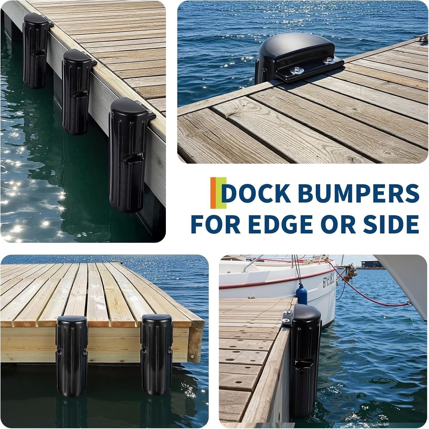 2 Pack Dock Bumpers Boat Dock Bumpers Marine Fenders for Edge or Side Black