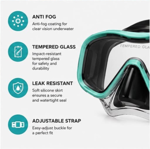 Adult Snorkeling Mask Set Anti Fog Tempered Glass Scuba Diving Goggles