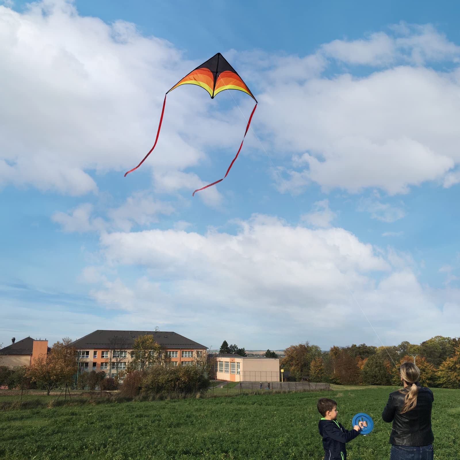 Delta Kite for Kids & Adults Easy X-Large, Red,Orange,Yellow,Black