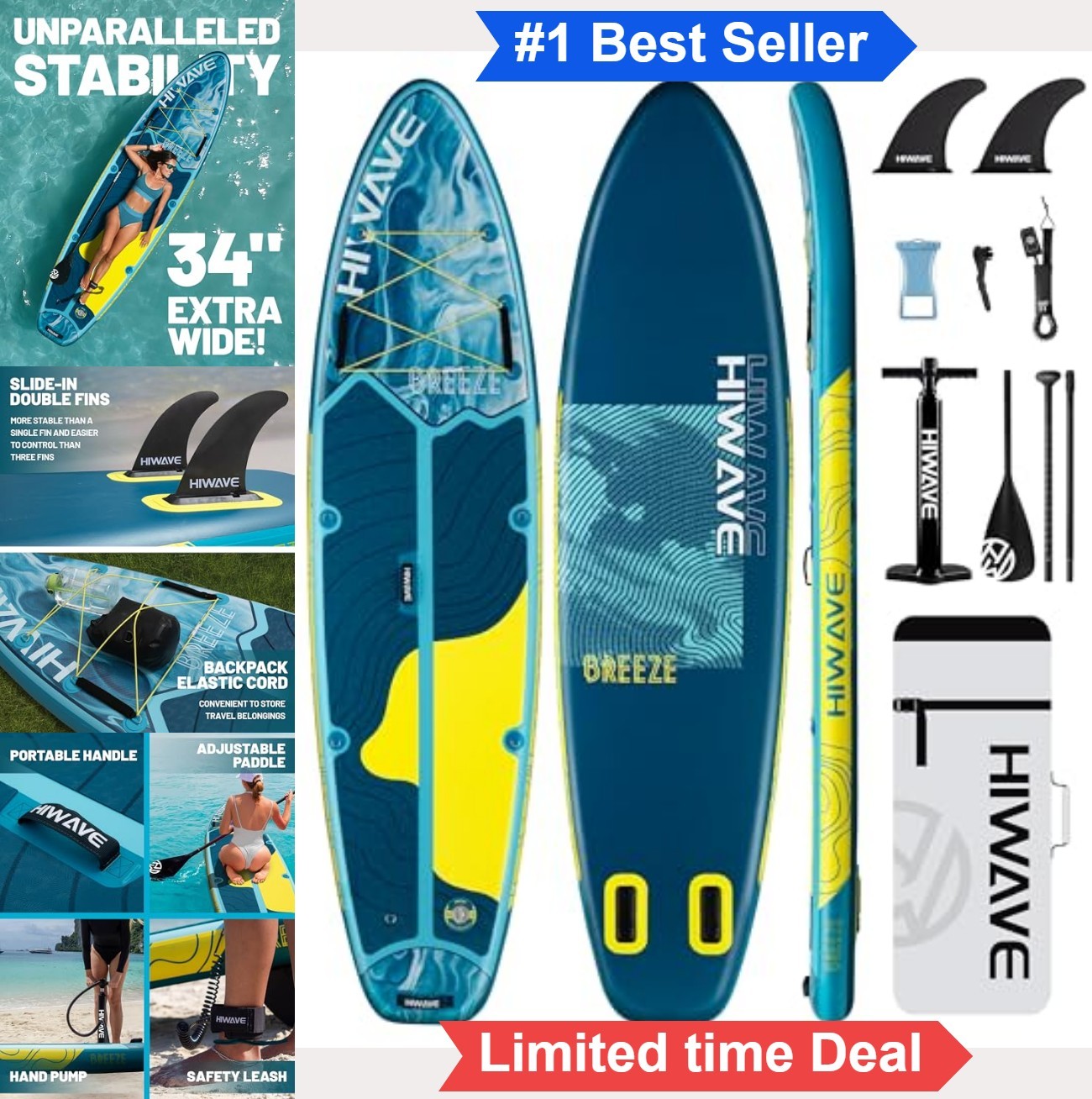 Inflatable Stand Up Paddle Board 11ft 34in 6in 420lb Capacity with Pump and
