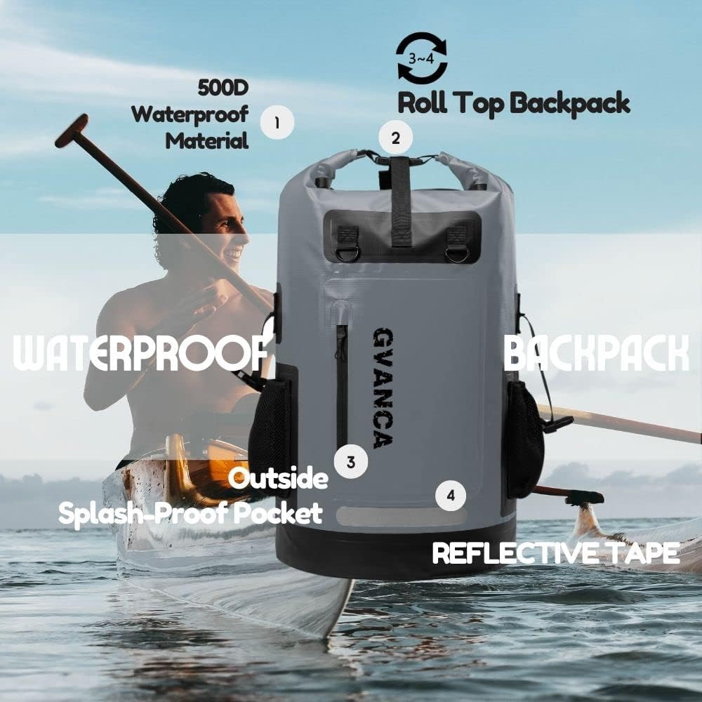Waterproof Roll Top Kayak Dry Backpack, Floating Outdoor Dry Sack Boating Sailin