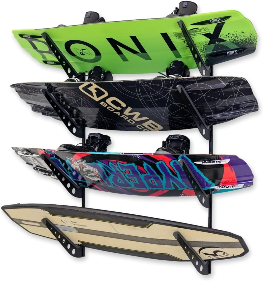 Adjustable 4-Level Wakeboard Wall Mount Rack 100lb Capacity Wakesurf Storage