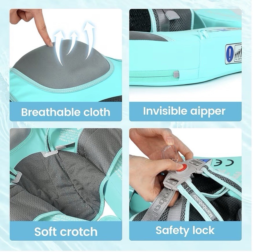 Mambobaby Floatation Baby Float Air Free for pools, safe air free, green.