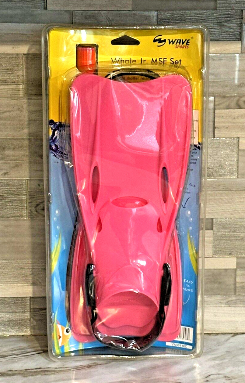 Wave Sports Fins Snorkel Mask 3 Piece Set Pink Whale Jr MSF Ages 3-6 Swimming