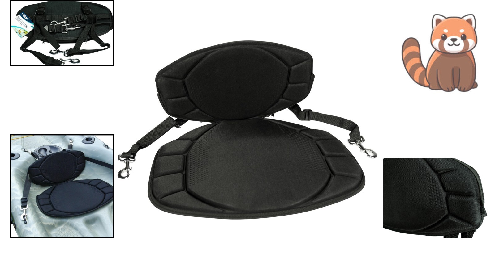 Water-Resistant Sit-On-Top Kayak Seat with Back Support – Black Universal Fit