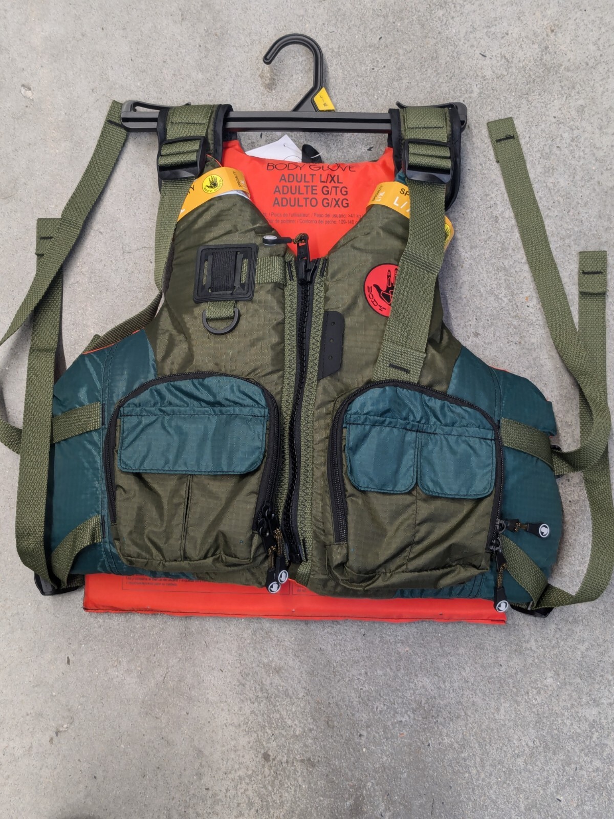 Body Glove Deluxe Dual-Sized L-XL Green Adult Ripstop Nylon Outdoor Fishing Vest