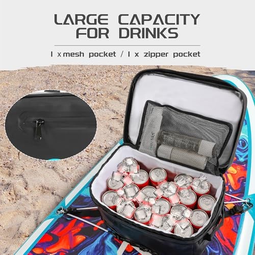Paddle Board Accessories, Waterproof SUP Cooler Bag with TPU Zipper, PVC Black