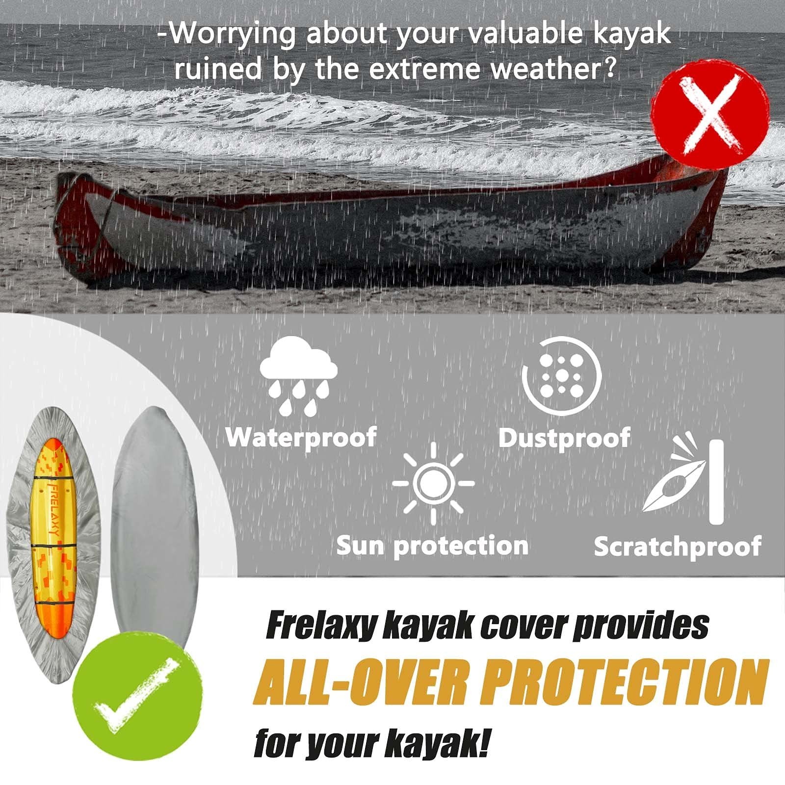 Heavy Duty Waterproof Kayak Cover 9.8-13.5ft, UV Resistant Canoe Storage Dust Co