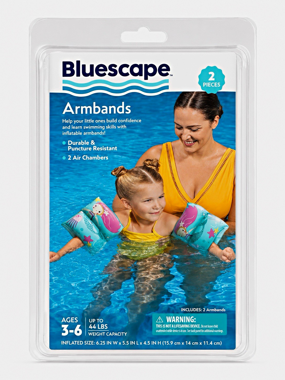 Bluescape Inflatable Swim Training Armbands 2-Piece Set Ages 3-6 Up to 44 lb