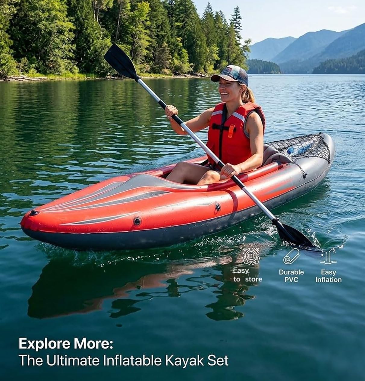 Compact 9 ft Inflatable Kayak with High Output Pump & Aluminum Oars – 15 lbs