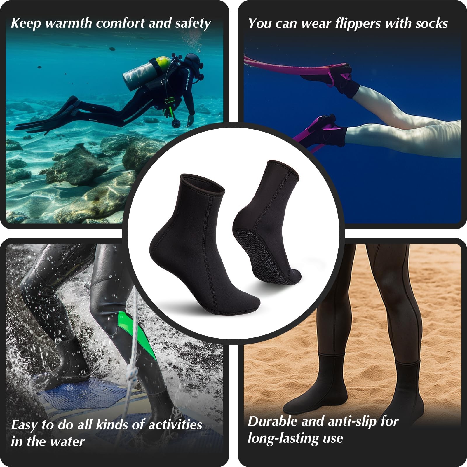 Yakevo Neoprene Socks, Water Socks 3 mm Diving Booties X-Large, Black