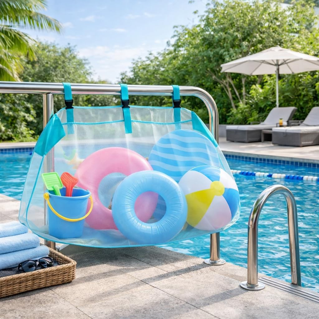 Pool Float Storage Organizer Net, Large Mesh Pool Toy Holder with Adjustable …