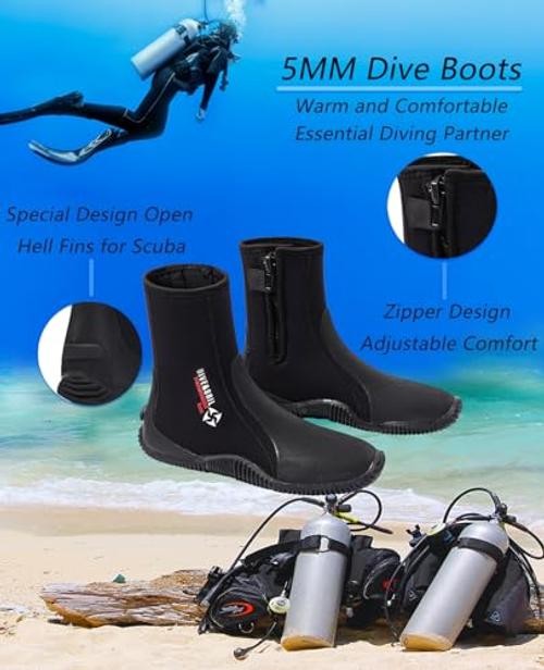 Neoprene Dive Boots Men Women, Surf Booties Scuba Mens 10 / Womens 11 Black