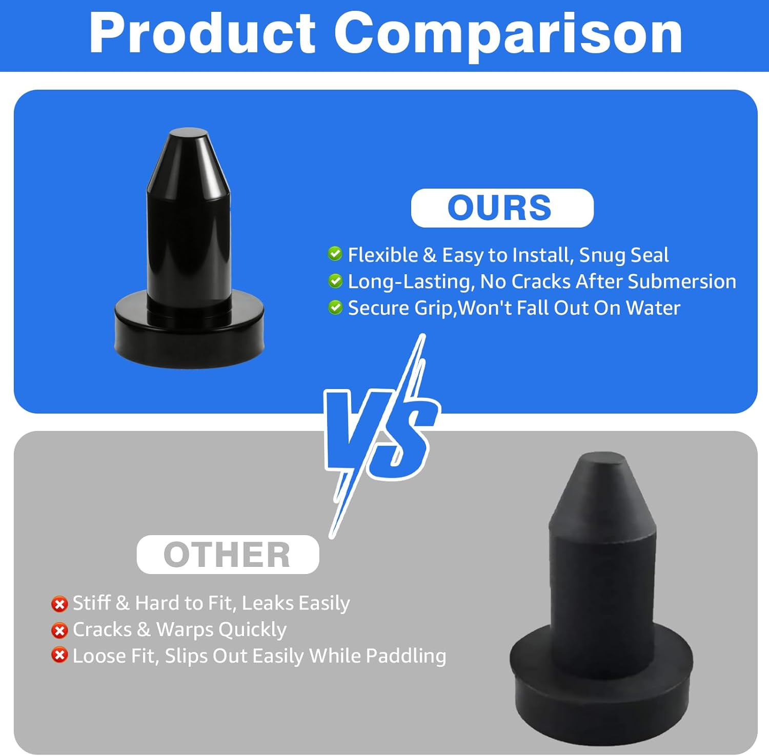 4 Pcs 1/2 In Kayak Drain Plug, Push-In Premium Rubber Scupper Plugs OEM# 4985616