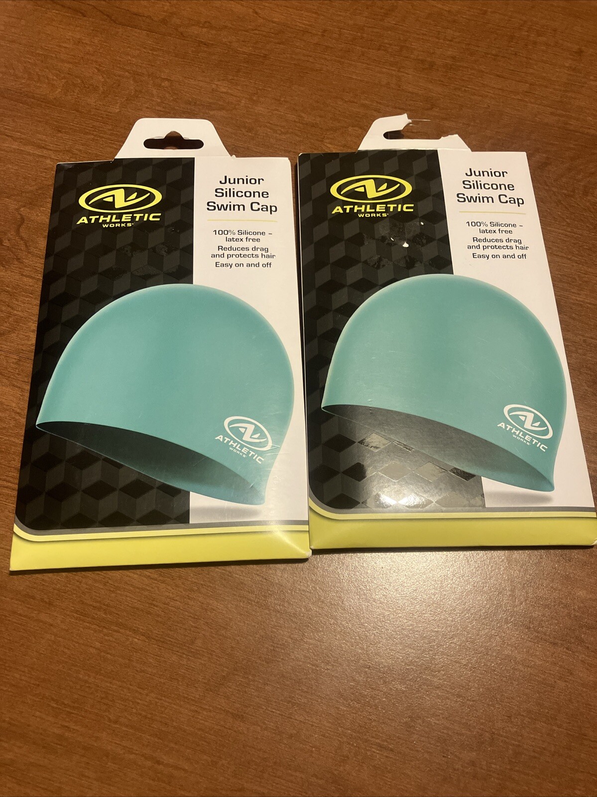 2 Athletic Works Junior Size 100% Silicone – Latex free, Easy On/Off Swim Cap 6+
