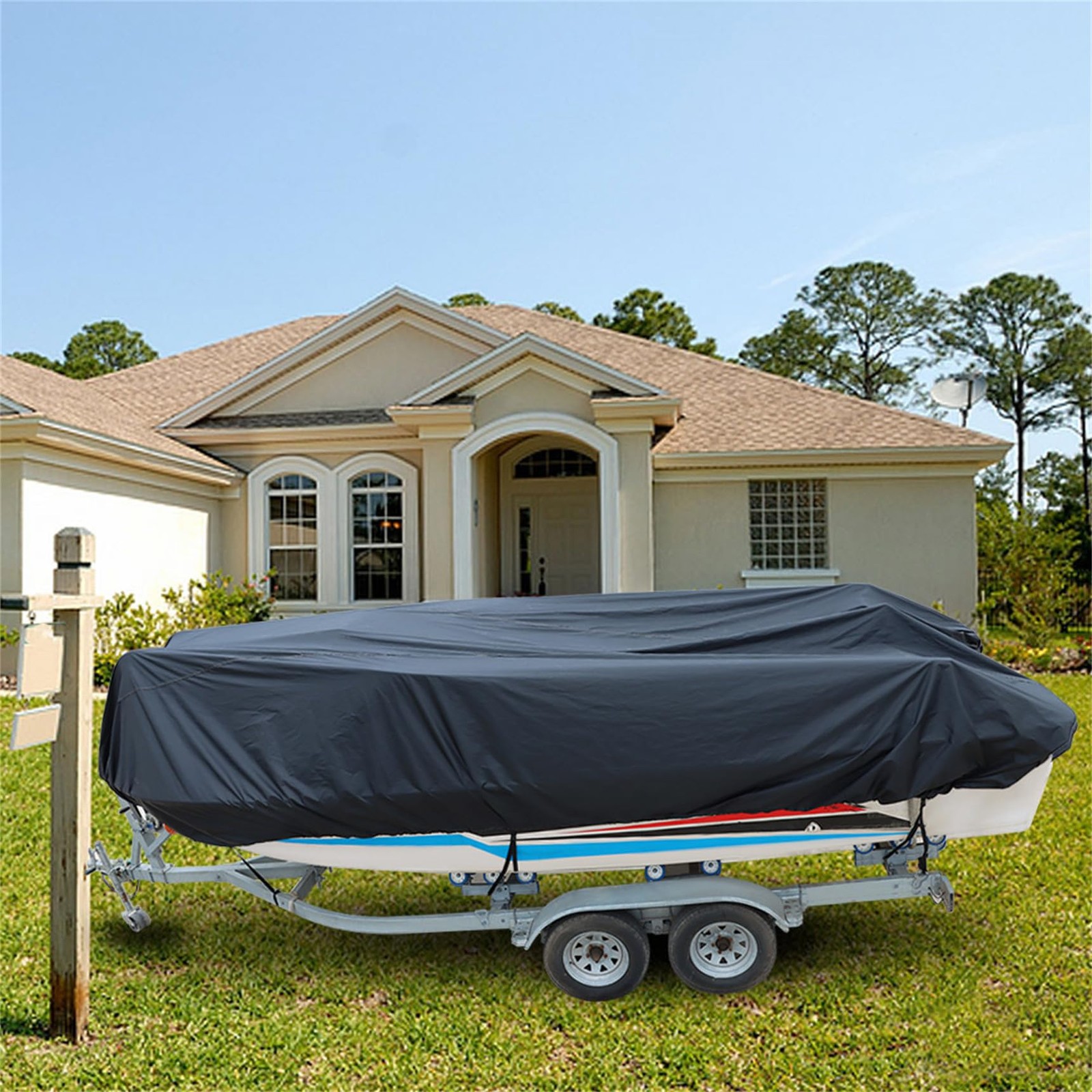 RainMan S Heavy Duty 210D Boat Cover Trailerable Fishing Ski 20-22ft, Black