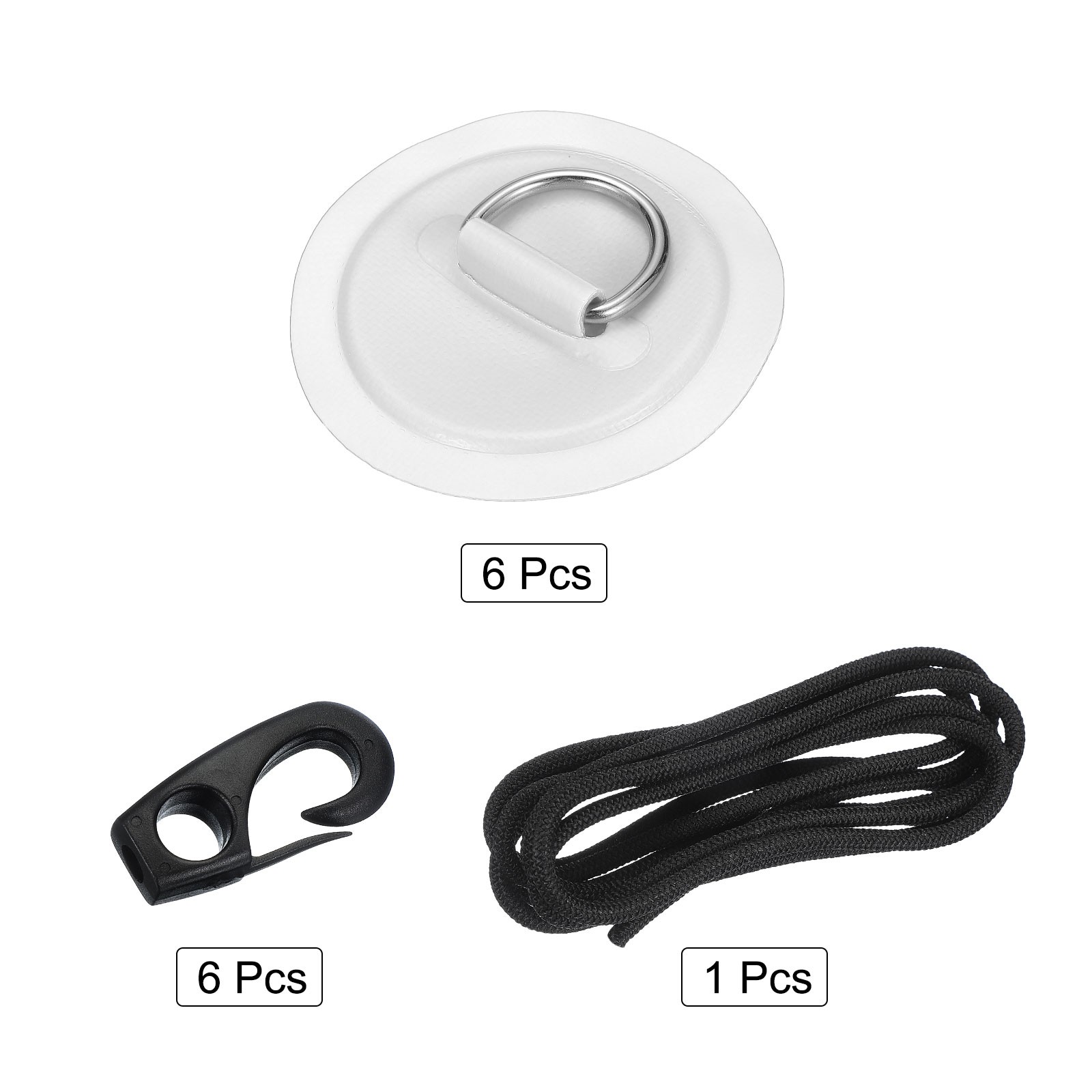 6Pcs Stainless Steel D-Ring Patch Round Patch with Elastic Cords & Hooks White