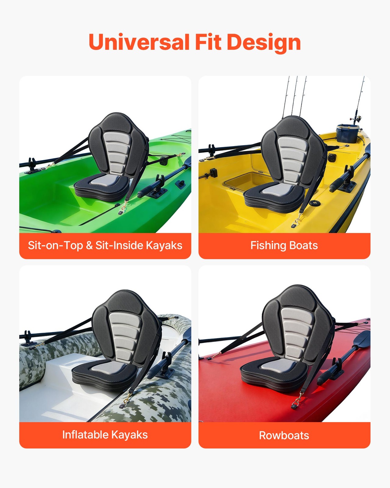 VEVOR Kayak Seat Universal Padded Kayak Seat Cushion Backrest 1 Pack 2.6″ Thick