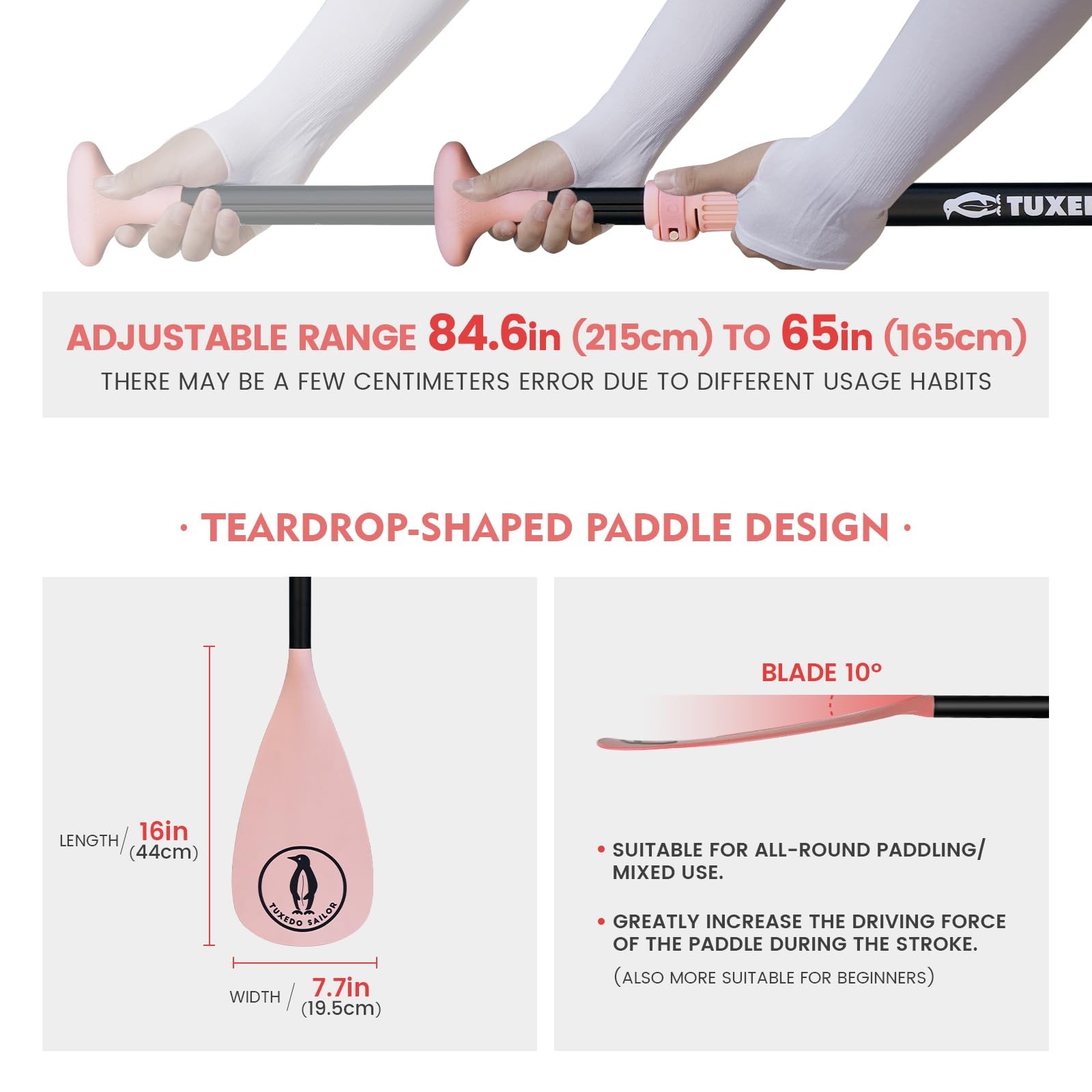 Tuxedo Sailor SUP Paddle – 3 Piece Adjustable Stand Up Paddle Board Paddle – …