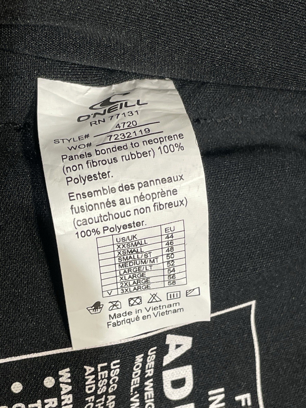 O’Neill MeN Reactor FZ USCG Life Vest Black/Black/Black XXX- LARGE Type III RFD