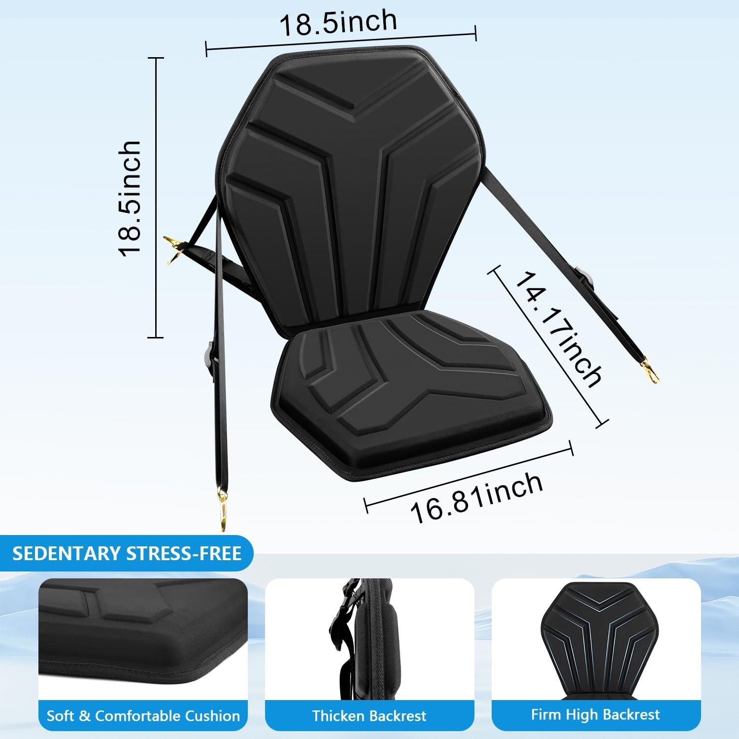 HLOGREE 6-Point Attachment – Thick Padded Kayak Seat Cushion Thicken, BLACK