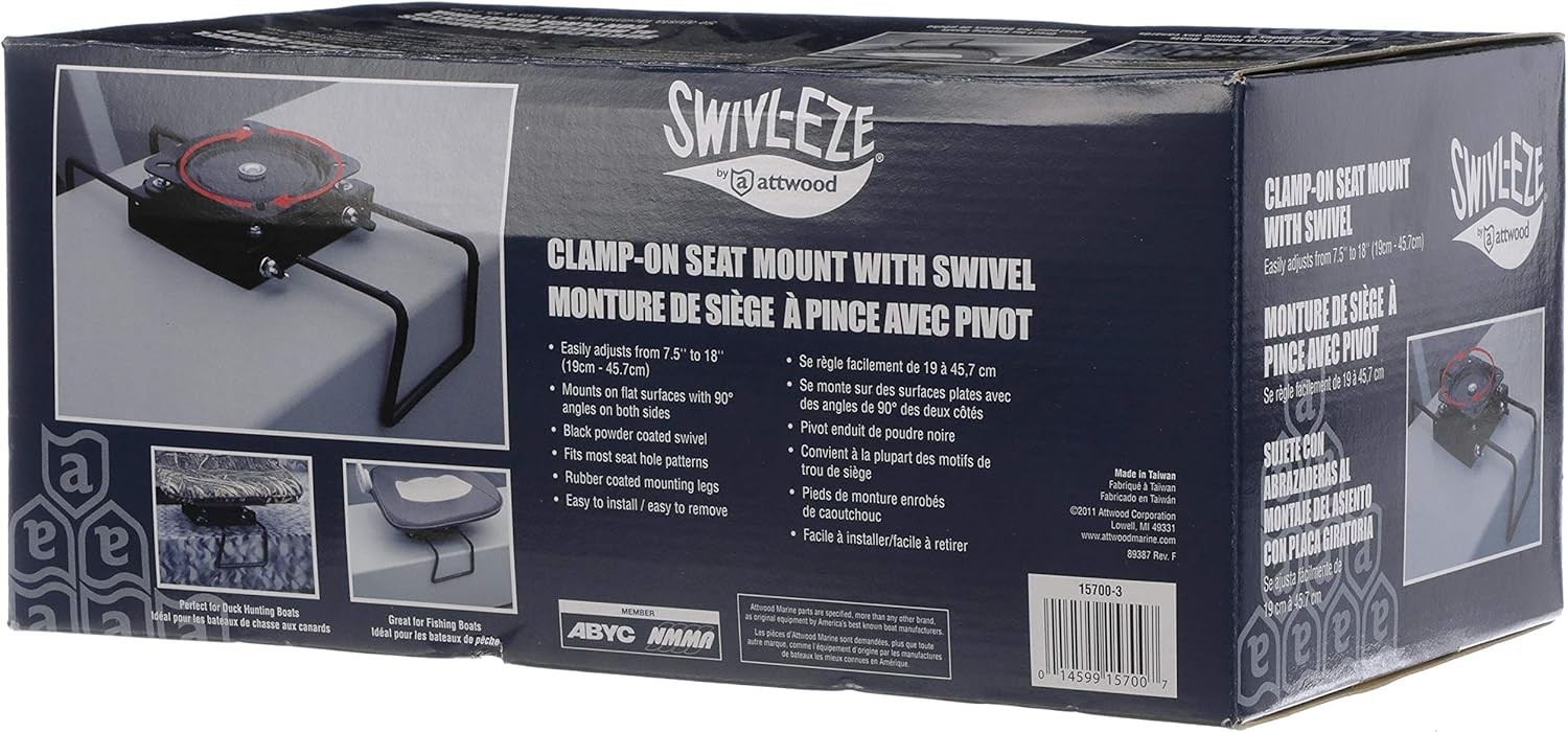 attwood 15700-3 Seat Mount, Clamp-On with Swivel, Adjusts from 7 ½ Black