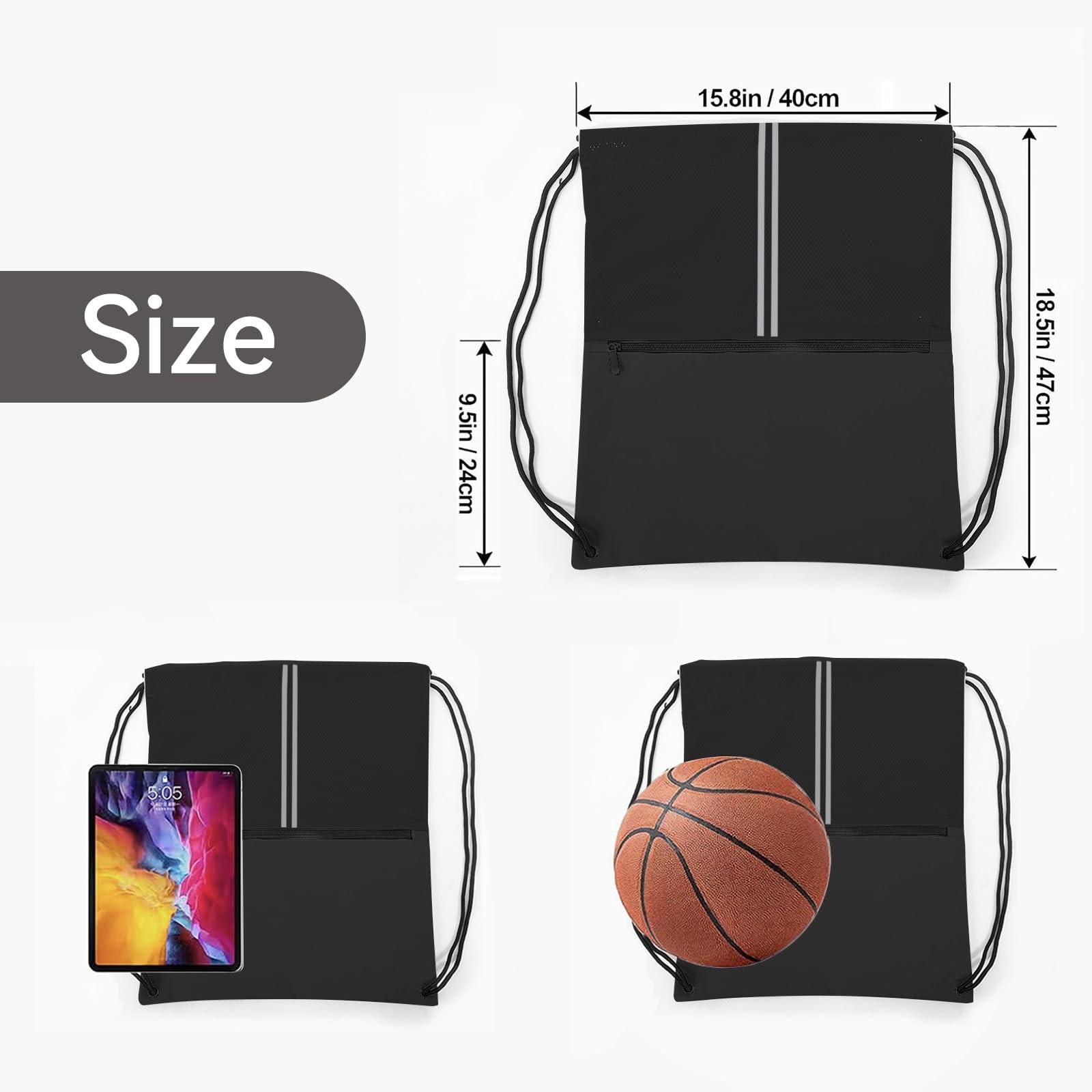 JOYNYON Drawstring Backpack Sports Gym Bag, Draw String Large, Two Tone Black