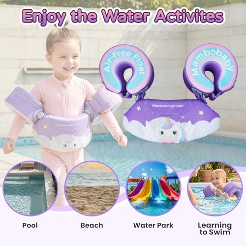 Mambobaby Toddler Swim Vest for 3-8 Years, 33-66 lbs, Arm Floaties for Unicorn
