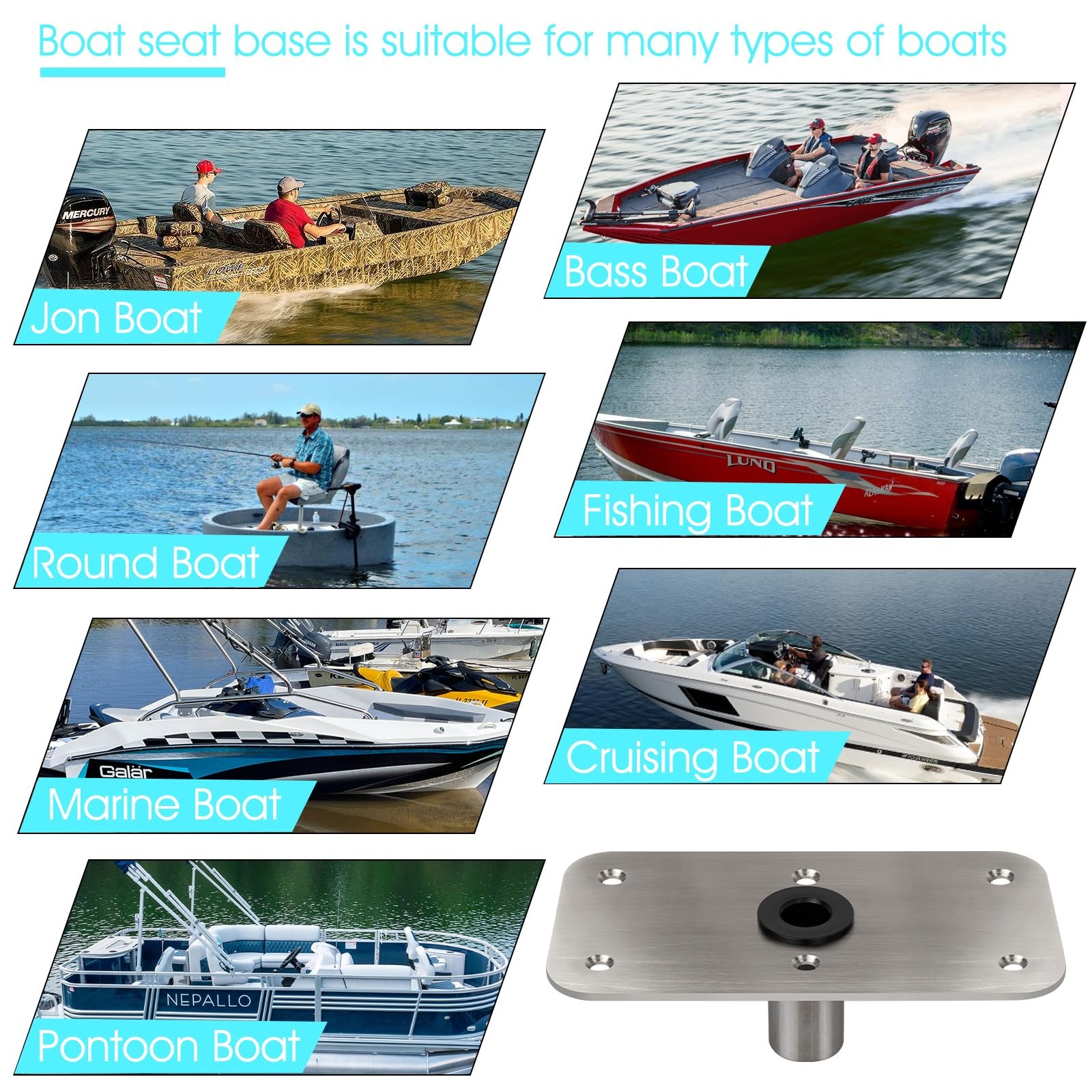 CLLOMAGY Boat Seat Base Mount 1pack 4×8 Stainless Steel, Metallic